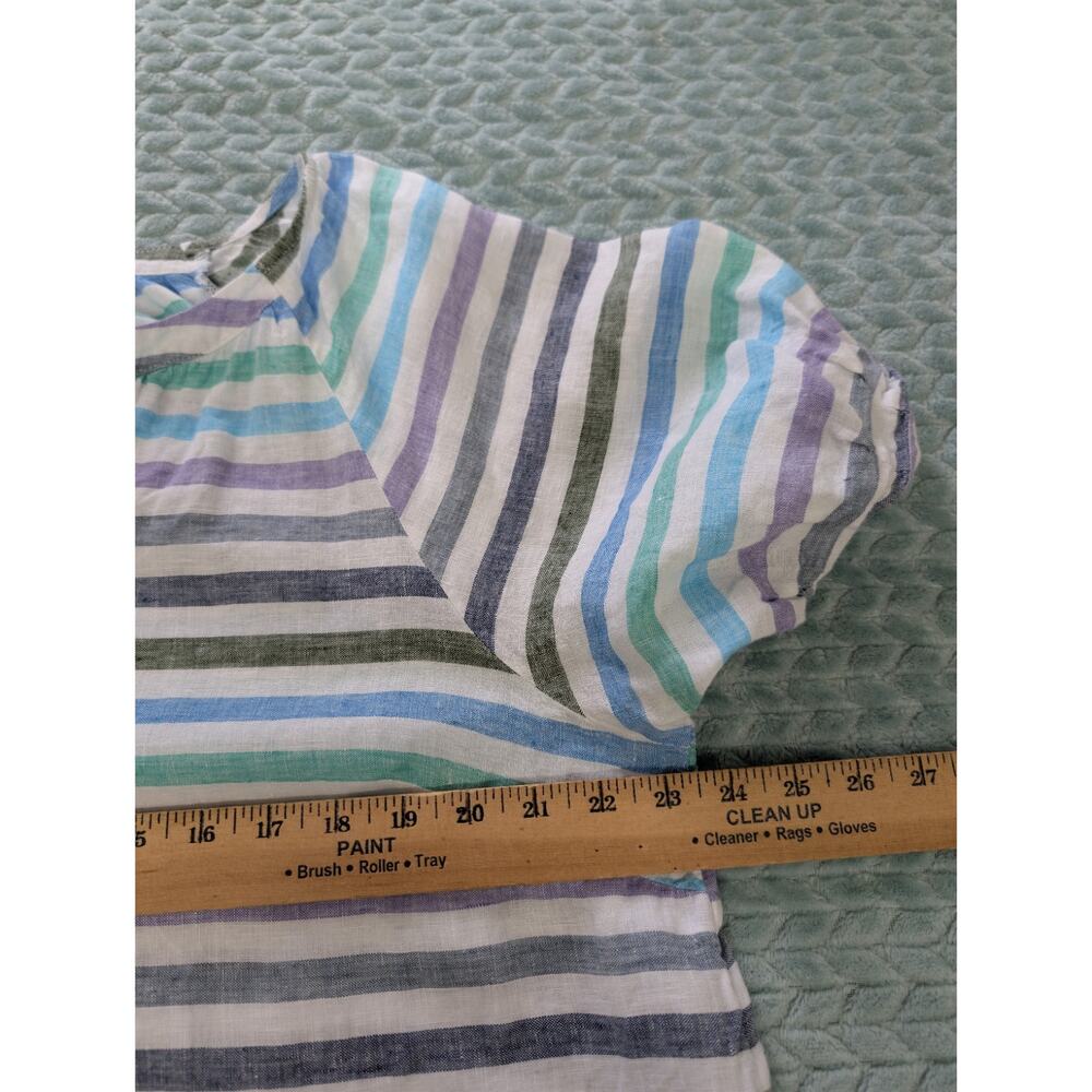 Talbots popover top XL 100% linen Elbow sleeve striped colorful beach coastal - Picture 6 of 9